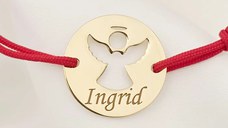 Bratara personalizata - Banut 15 mm - Inger pazitor decupat cu aripi deschise - Argint 925 placat cu Aur Galben 18K - Snur reglabil