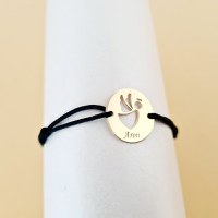 Bratara personalizata - Banut 15 mm - Inger pazitor decupat cu aripi laterale - Aur Galben 14 K - Snur reglabil - 1