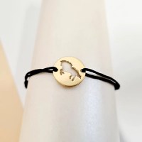 Bratara personalizata - Banut de 15 mm - Cal decupat - Argint 925 placat cu Aur Galben 18K - snur reglabil - 1