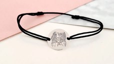 Bratara personalizata - Banut de 15 mm - Model gravat legatura surori/prietene - Argint 925 - snur reglabil