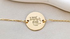 Bratara personalizata - Best Teacher - Banut de 15 mm - cu lantisor - Argint 925 placat cu Aur Galben 18K