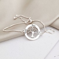 Bratara personalizata - Copacul Vietii si nume - Lantisor glisant ajustabil - Argint 925 - 1