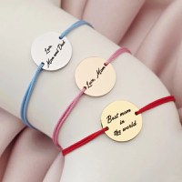 Bratara personalizata cu banut 15 mm si snur reglabil - Otel Inoxidabil 316L - 1