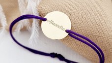 Bratara personalizata cu banut de 15 mm - Gravare gratuita - Aur Galben 14K - Snur reglabil
