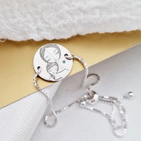 Bratara personalizata cu Diamant natural - Mama si fiica - Lantisor glisant ajustabil - Argint 925 - 1