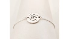 Bratara personalizata cu Diamant natural turcoaz- Mama si bebe - Lantisor glisant ajustabil - Argint 925