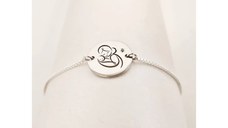Bratara personalizata cu Diamant natural turcoaz- Mama si bebe - Lantisor glisant ajustabil - Argint 925