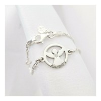 Brățară personalizată cu disc si înger decupat, nume baiat personalizat și Diamant natural – Argint 925 Rodiat - Cu lantisor fata/baiat - 1