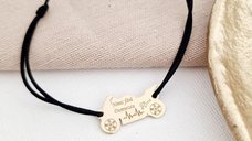 Bratara personalizata cu motocicleta, argint 925 placat cu aur galben 18K, snur reglabil