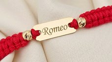 Bratara personalizata cu nume - Aur Galben 14k si bilute de 3 mm - Snur reglabil in culori diverse
