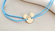 Bratara personalizata cu nume - Forma Cap Soricel - Argint 925 placat cu Aur Galben 18K - snur reglabil