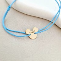 Bratara personalizata cu nume - Forma Cap Soricel - Argint 925 placat cu Aur Galben 18K - snur reglabil - 1