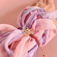 Bratara personalizata cu nume - Forma Soricel cu fundita - Argint 925 placat cu Aur Galben 18K - Snur impletit multicolor - 1