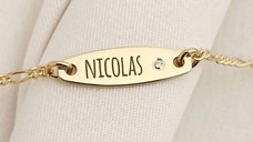 Bratara personalizata cu nume pentru baiat, diamant natural, argint 925 placat cu aur galben 18K - Chic Bijoux