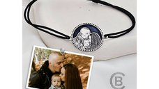 Bratara personalizata cu poza - Floare de nu ma uita - Model fotogravura relief - Argint 925 - Snur simplu