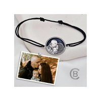 Bratara personalizata cu poza - Floare de nu ma uita - Model fotogravura relief - Argint 925 - Snur simplu - 1