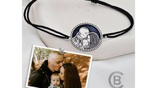 Bratara personalizata cu poza - Floare de nu ma uita - Model fotogravura relief - Argint 925 - Snur simplu