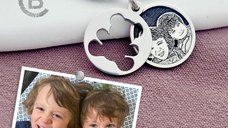 Bratara personalizata cu poza - Lant snake & Charm banuti suprapusi - Model fotogravura relief - Argint 925