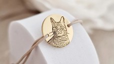 Bratara personalizata cu poza - Mereu aproape - Banut 15 mm - Argint 925 placat cu Aur Galben 18K - snur reglabil