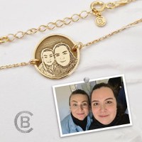 Bratara personalizata cu poza - Mereu aproape - Model fotogravura relief - Argint 925 placat cu Aur Galben 18K - 1
