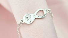 Bratara personalizata cu simbol infinit, unicorn si nume - Argint 925 Rodiat cu diamant natural