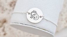 Bratara personalizata cu simbol materie scoala - Biologie - Banut de 15 mm cu lantisor - Argint 925