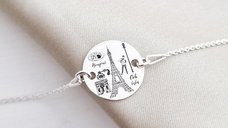 Bratara personalizata cu simbol materie scoala - Franceza - Banut de 15 mm cu lantisor - Argint 925