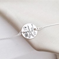 Bratara personalizata cu simbol materie scoala - Franceza - Banut de 15 mm cu lantisor - Argint 925 - 1