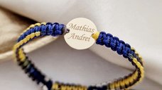 Bratara personalizata cu snur impletit multicolor - Banut gravat 10 mm - Aur Galben 14K