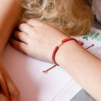 Bratara personalizata cu snur impletit multicolor - Pandantiv cruciulita - Aur Galben 14K - 1