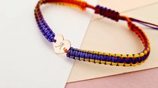 Bratara personalizata cu snur impletit multicolor - Pandantiv inima din Aur Roz 14K