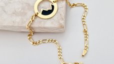 Bratara personalizata - Disc cu munte decupat - Argint 925 placat cu Aur Galben 18K - bratara barbati cu lant