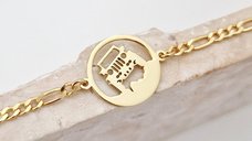 Bratara personalizata - Disc decupat cu simbol masina off road - Argint 925 placat cu Aur Galben 18K - bratara barbati cu lant