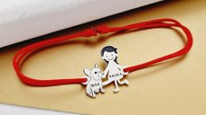 Bratara Personalizata Familie - 2 Membri cu Bulldog - Argint 925 si Snur din Matase Vegetala