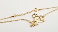 Bratara Personalizata Familie - 3 Membri cu Pisica si Caine Cane Corso - Argint 925 Placat cu Aur de 14K