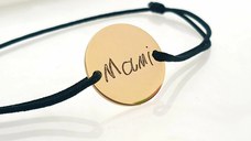 Bratara personalizata - Gravura scrisului de mana - banut de 15 mm - Argint 925 placat cu Aur Galben 18K - snur reglabil