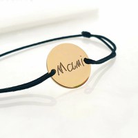 Bratara personalizata - Gravura scrisului de mana - banut de 15 mm - Argint 925 placat cu Aur Galben 18K - snur reglabil - 1