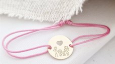 Bratara Personalizata Happy Family - Banut 15 mm cu Inima Decupata din Aur Galben 14K - Snur Reglabil