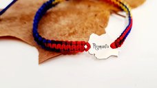 Bratara personalizata - Harta Romaniei gravata - Argint 925 - Snur impletit tricolor