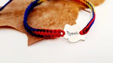 Bratara personalizata - Harta Romaniei gravata - Argint 925 - Snur impletit tricolor
