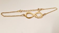 Bratara personalizata - Infinit cu 1 nume decupat - cu lantisor - Argint 925 placat cu Aur Galben 18K