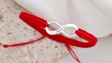 Bratara personalizata - Infinit cu text gravat - Argint 925 - Snur impletit reglabil, diverse culori
