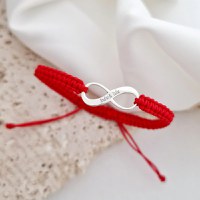 Bratara personalizata - Infinit cu text gravat - Argint 925 - Snur impletit reglabil, diverse culori - 1