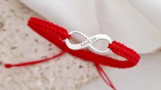 Bratara personalizata - Infinit cu text gravat - Argint 925 - Snur impletit reglabil, diverse culori