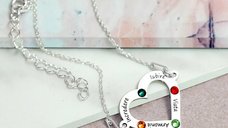 Bratara personalizata - Iubire nelimitata - Inima cu 4 nume gravate si cristale Swarovski - Argint 925, cu lantisor