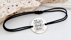 Bratara Personalizata Live Laugh Love - Argint 925 cu Snur Negru