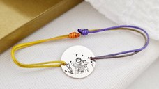 Bratara personalizata - Mama si 2 baieti - Banut de 15 mm - Argint 925 - snur reglabil