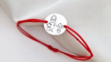 Bratara personalizata - Mama si 2 fete - Banut de 15 mm - Argint 925 - Snur reglabil