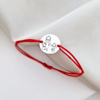 Bratara personalizata - Mama si 2 fete - Banut de 15 mm - Argint 925 - Snur reglabil - 1
