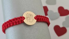 Bratara personalizata - Mama si 3 copii/fetite - Banut de 12 mm - Aur Galben 14K - snur reglabil impletit